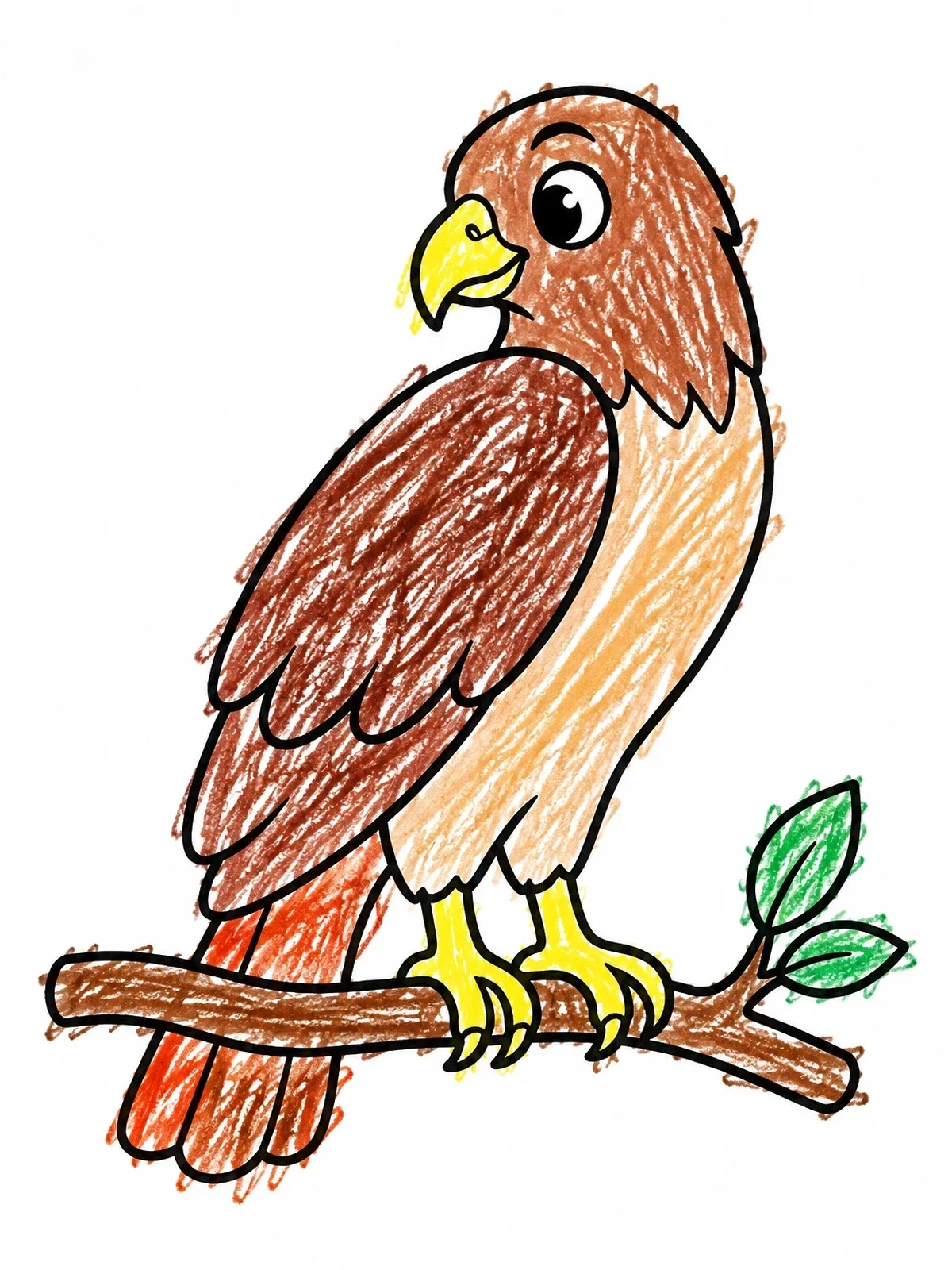 Colored example of the Cute Perched Hawk Looking Back coloring page