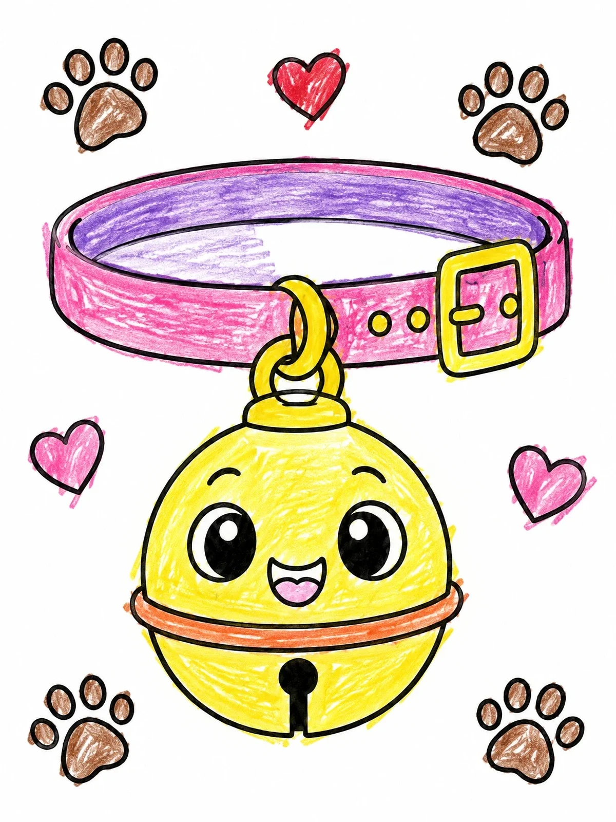 Colored example of the Cute Pet Collar With Bell coloring page