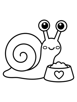 Free printable Cute Pet Snail By Food Bowl coloring page