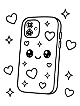 Free printable Cute Phone Case With Hearts And Stars coloring page