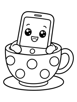 Free printable Cute Phone In A Polka Dot Teacup coloring page