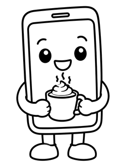 Free printable Cute Phone Character With Hot Cocoa coloring page