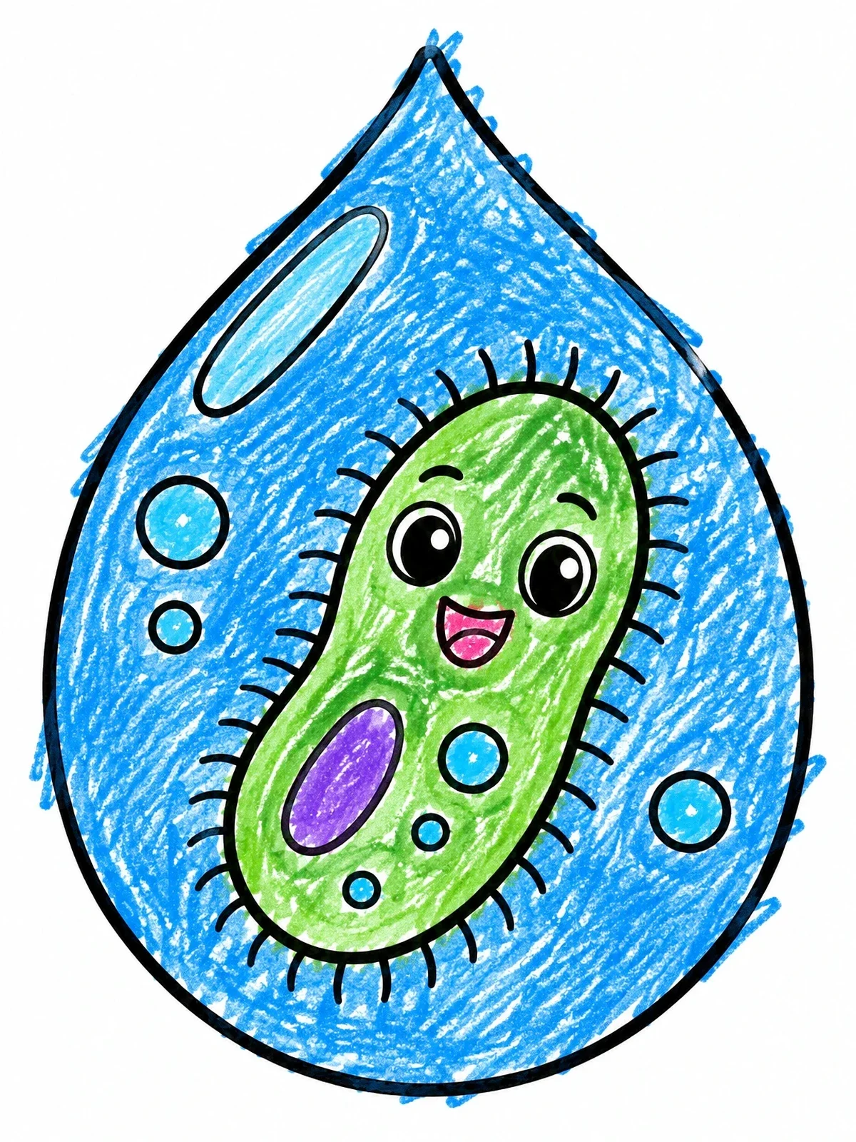 Colored example of the Cute Phytoplankton In A Water Drop coloring page