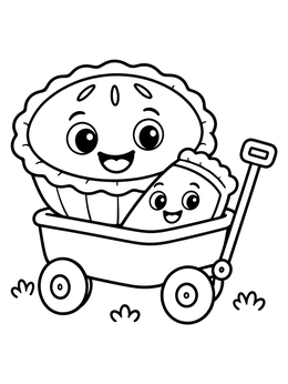 Free printable Cute Pies In A Toy Wagon coloring page