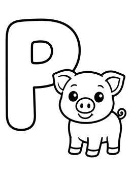 Free printable Cute Pig And Letter P coloring page