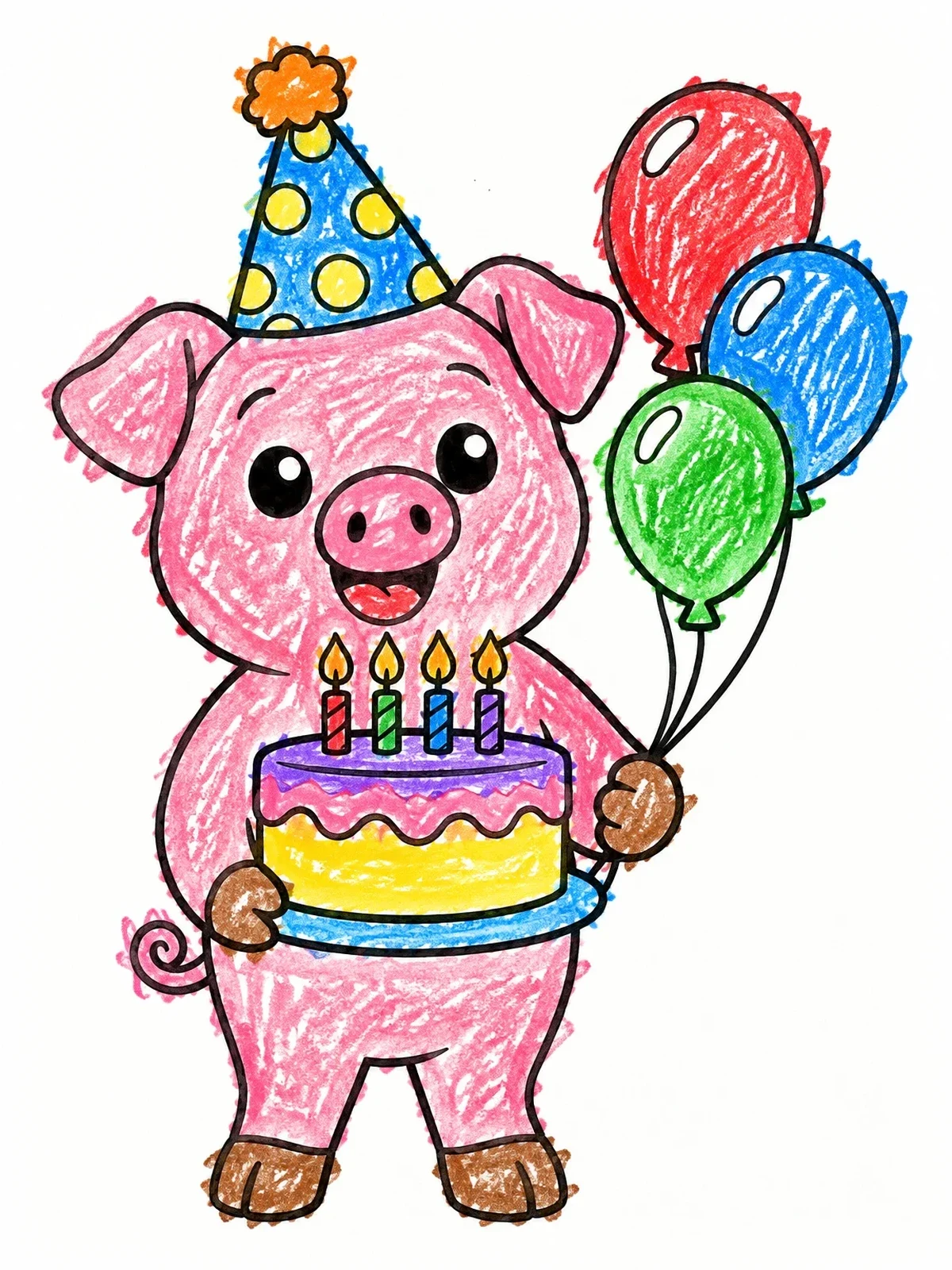 Colored example of the Cute Pig Celebrating Birthday coloring page