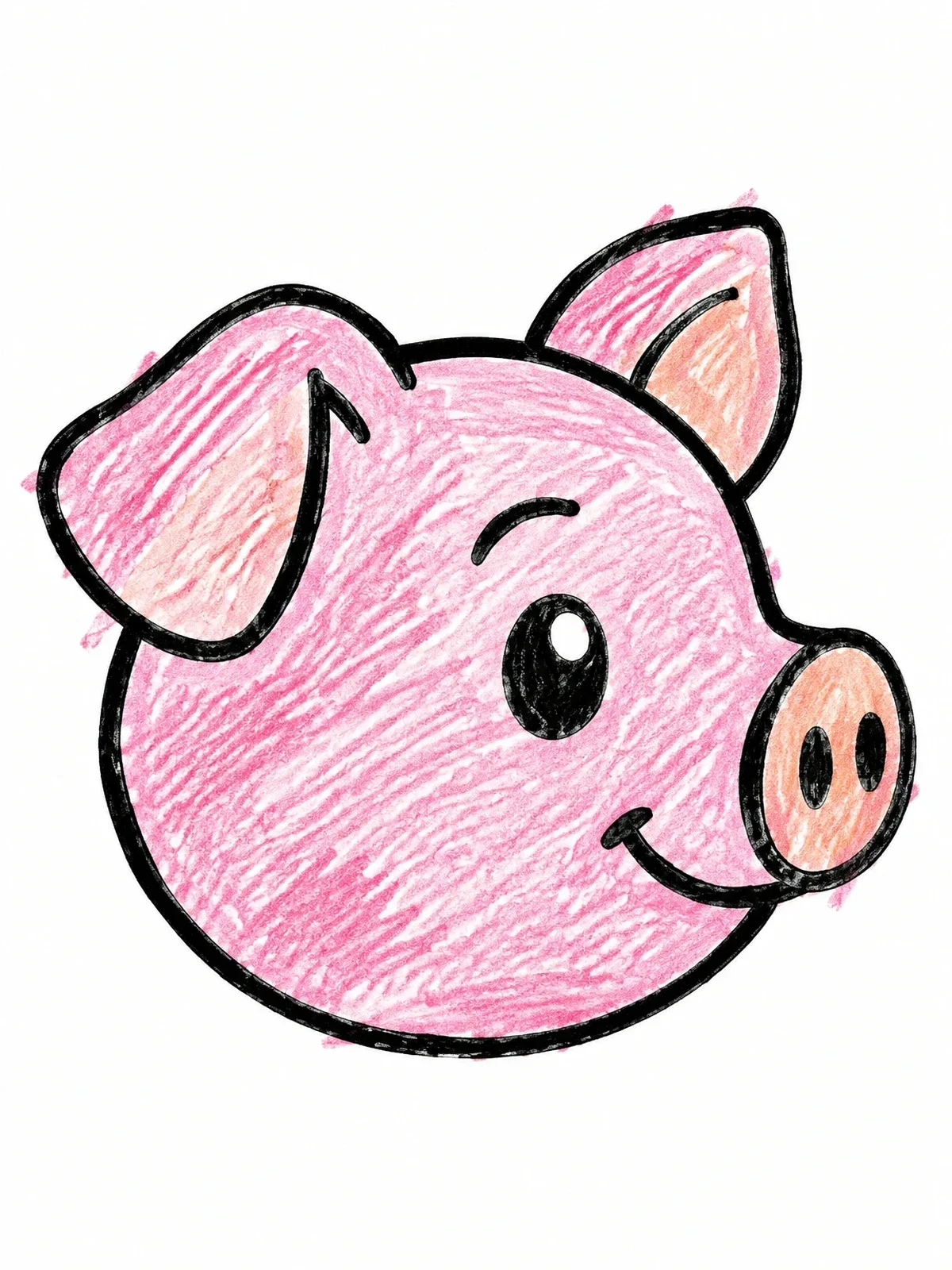 Colored example of the Cute Pig Head Profile coloring page