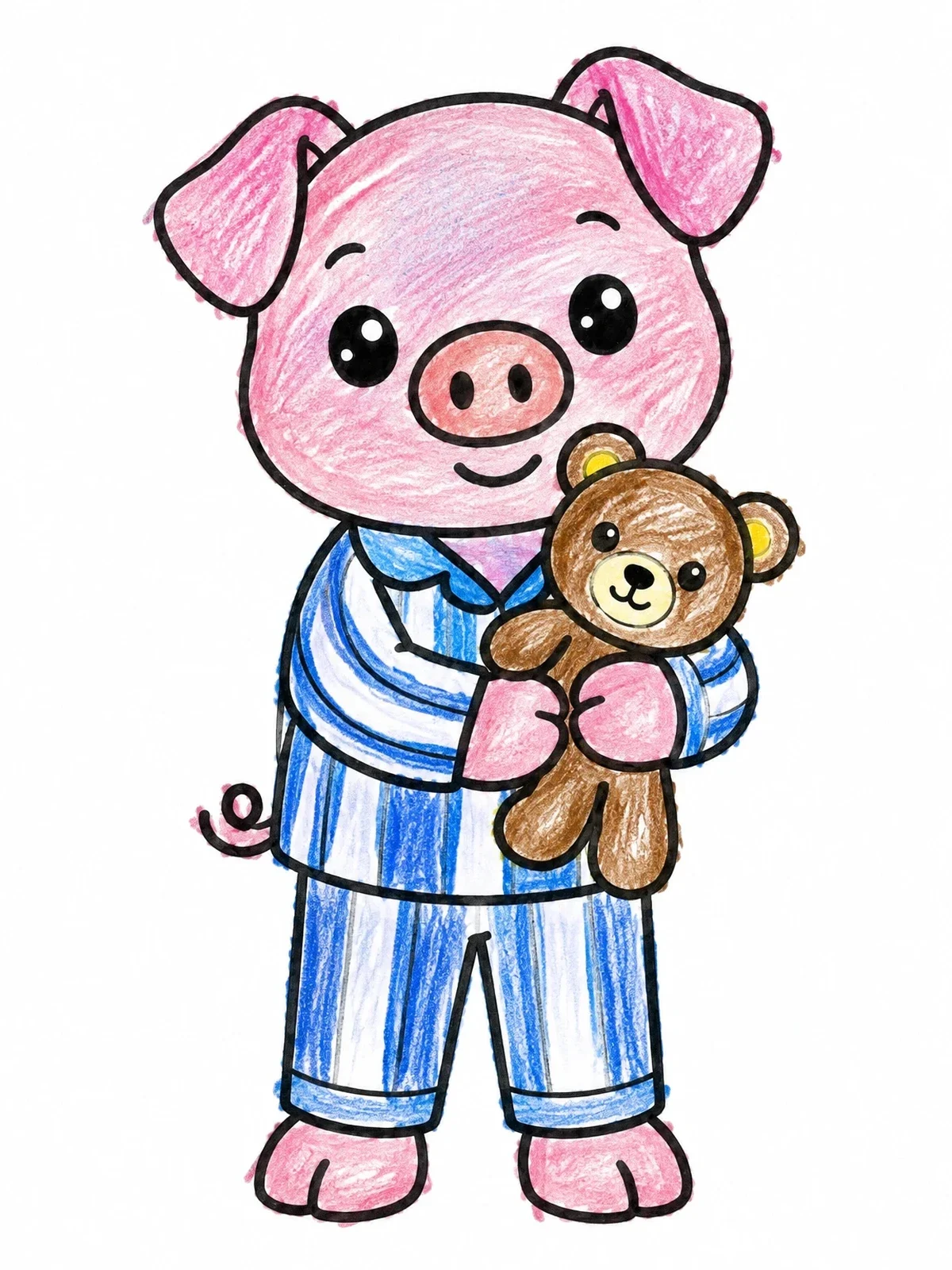Colored example of the Cute Piglet In Striped Pajamas coloring page