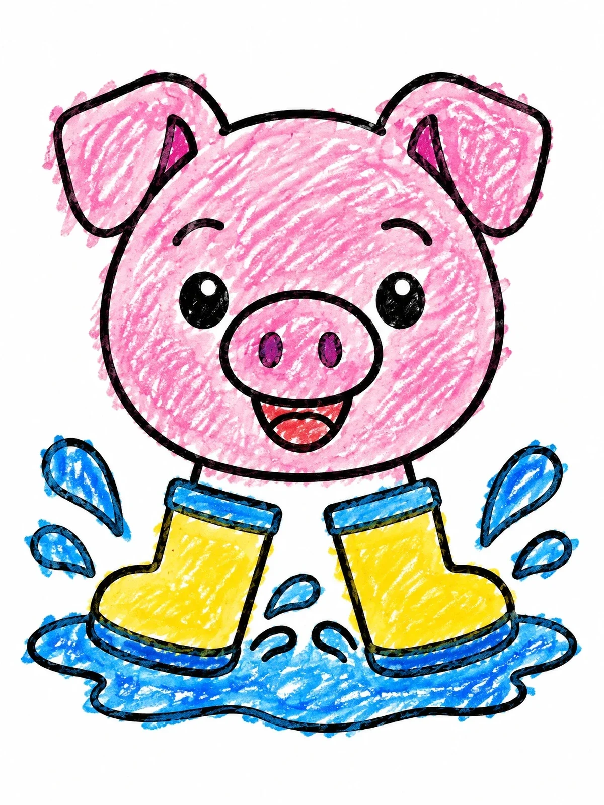 Colored example of the Cute Pig Splashing In Puddle coloring page