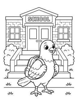Free printable Cute Pigeon Going To School coloring page