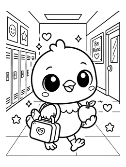 Free printable Cute Little Bird At School coloring page