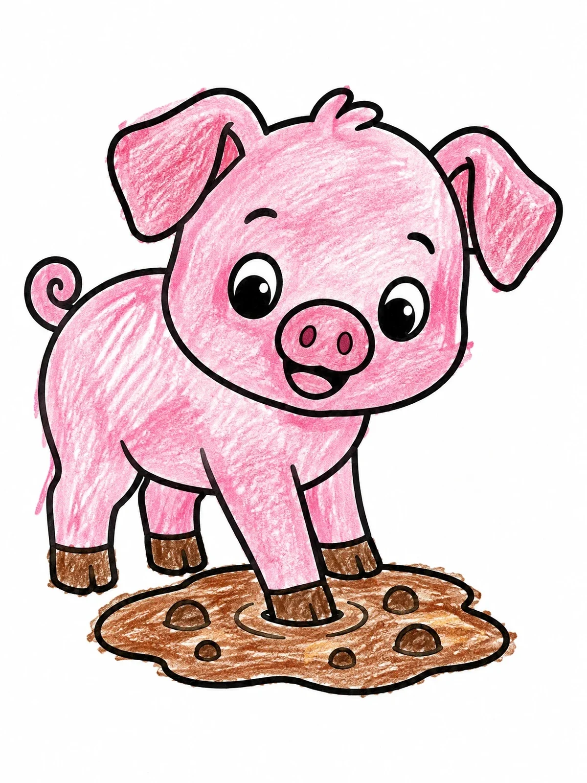 Colored example of the Cute Piglet Dipping Hoof In Mud coloring page