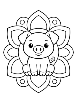Free printable Cute Piglet Flower Mandala coloring page