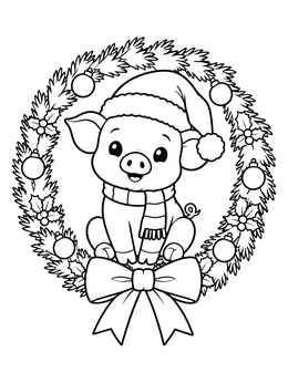 Free printable Cute Piglet Inside Christmas Wreath coloring page