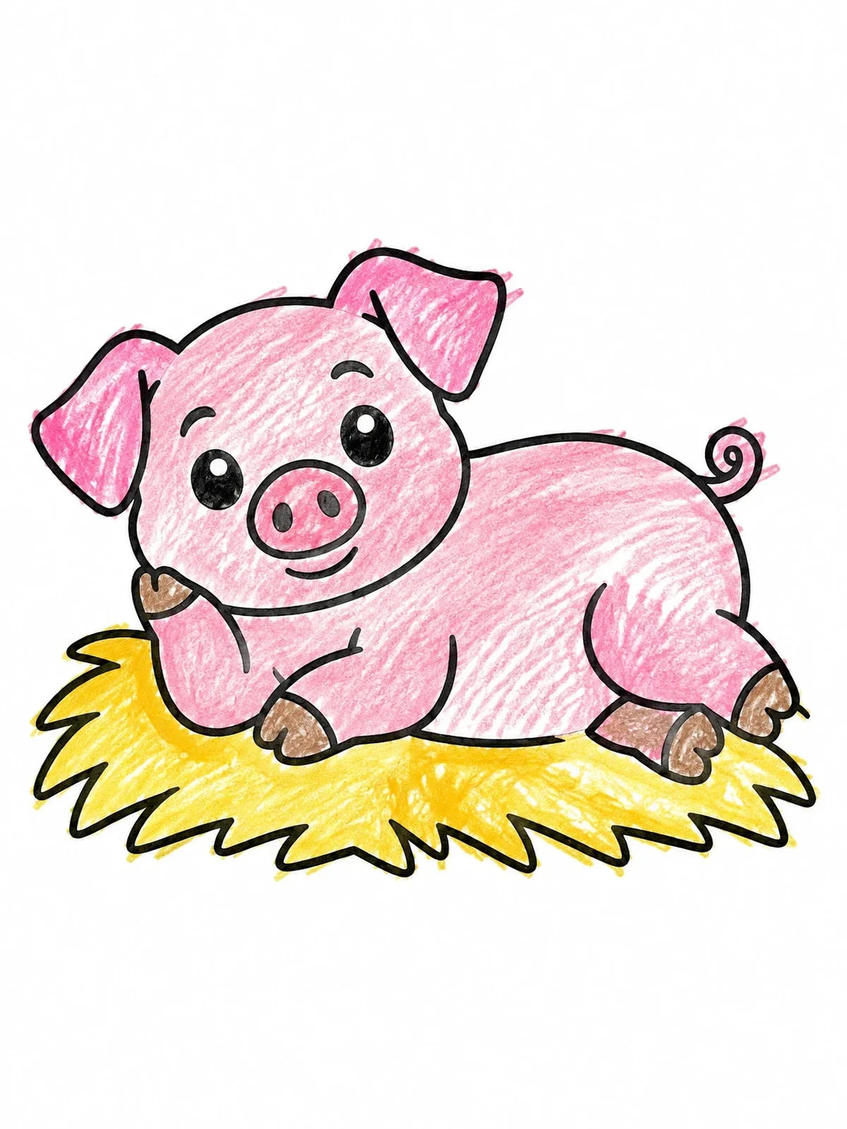 Colored example of the Cute Piglet Relaxing On Hay coloring page