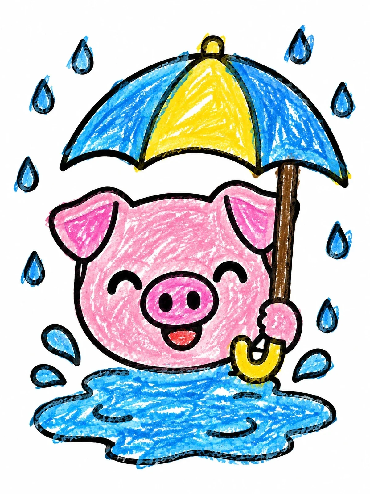 Colored example of the Cute Piglet With An Umbrella coloring page