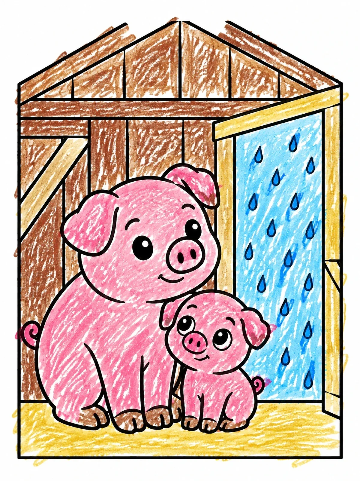 Colored example of the Cute Pigs Watching The Rain coloring page