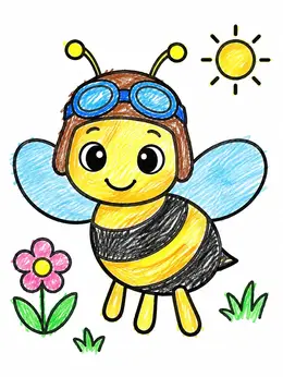 Cute Pilot Bee In Flight Coloring Page