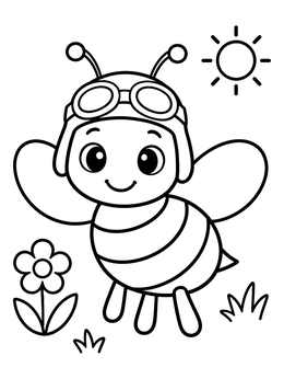 Free printable Cute Pilot Bee In Flight coloring page