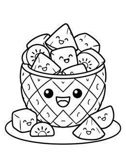 Free printable Cute Pineapple Bowl Fruit Salad coloring page