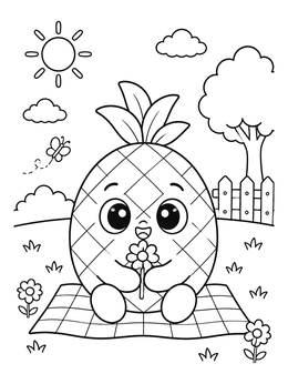 Free printable Cute Pineapple On A Picnic coloring page