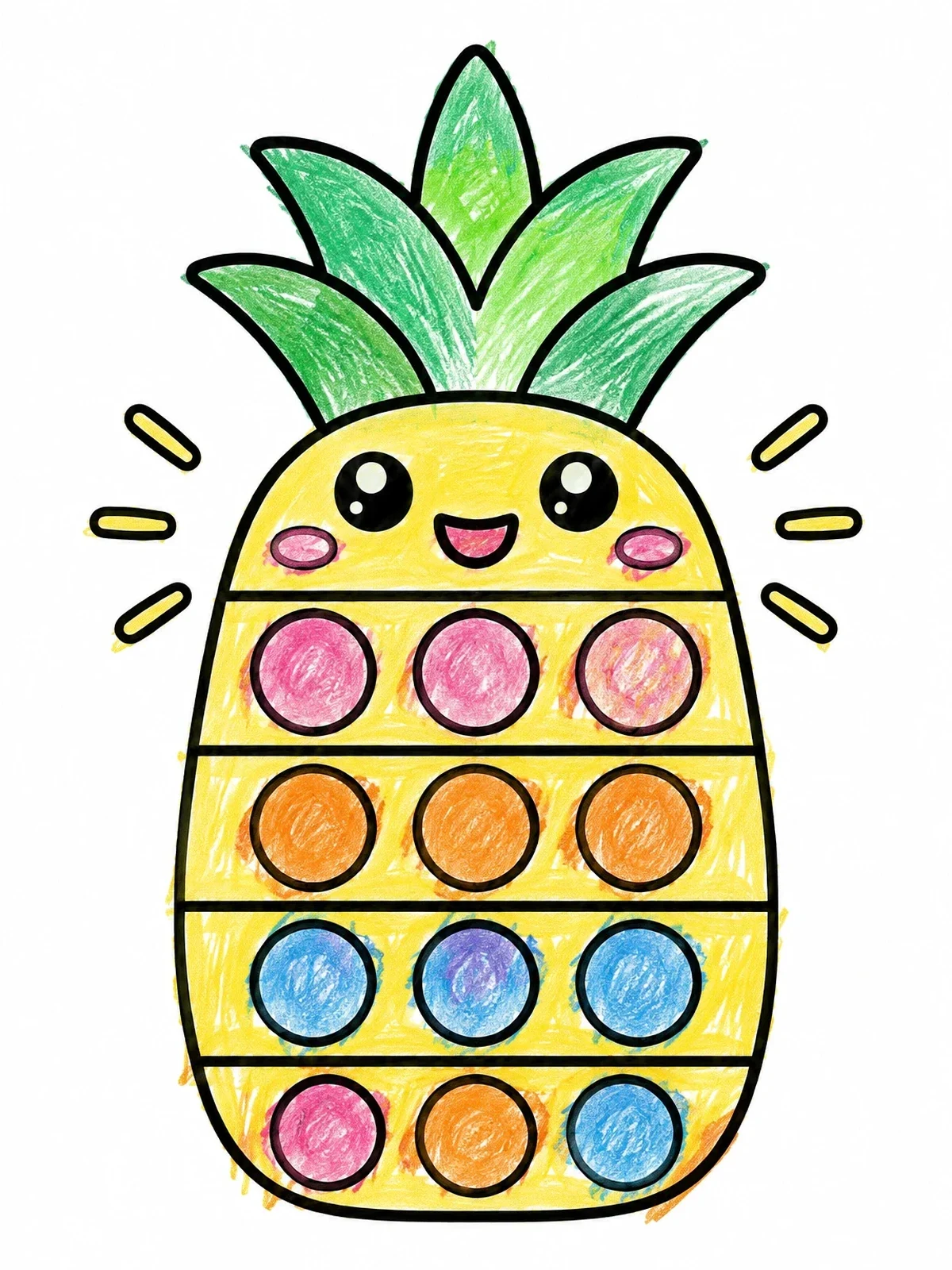 Colored example of the Cute Pineapple Pop It Toy coloring page