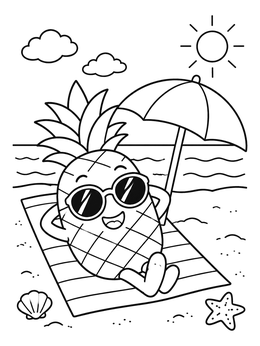 Free printable Cute Pineapple Relaxing On The Beach coloring page