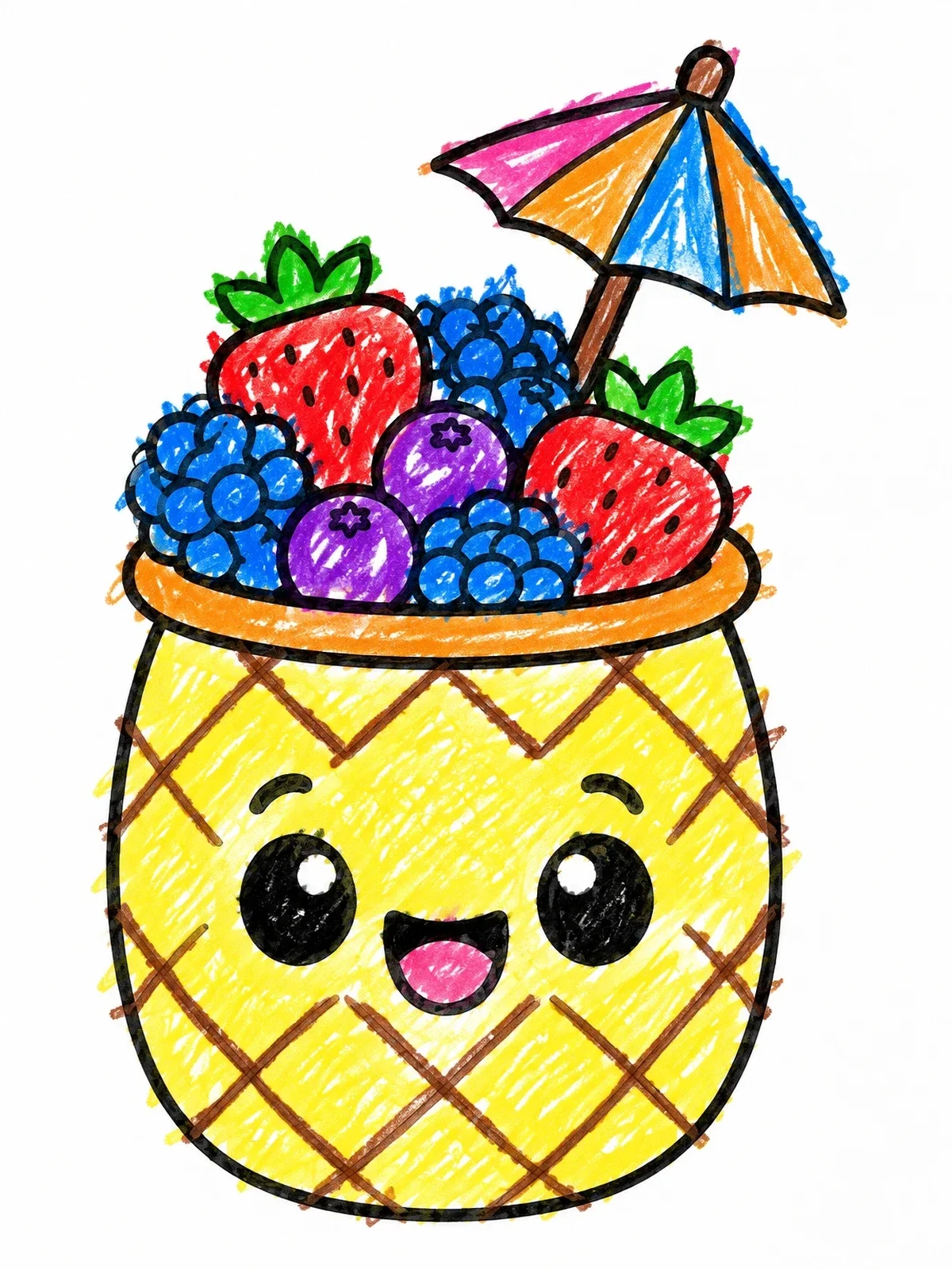 Colored example of the Cute Pineapple Smoothie Cup coloring page