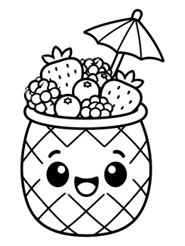 Free printable Cute Pineapple Smoothie Cup coloring page