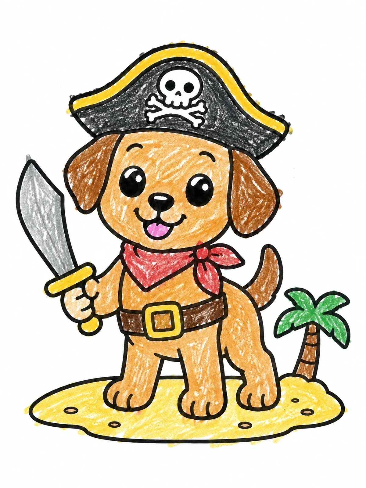 Colored example of the Cute Pirate Halloween Puppy coloring page