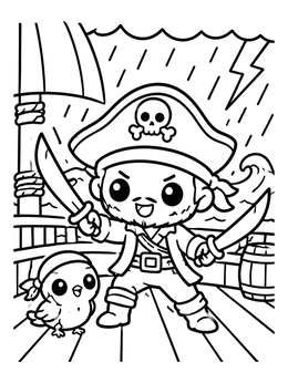 Free printable Cute Pirate And Little Sparrow On Ship coloring page