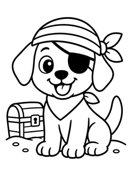 Free printable Cute Pirate Puppy With Treasure coloring page