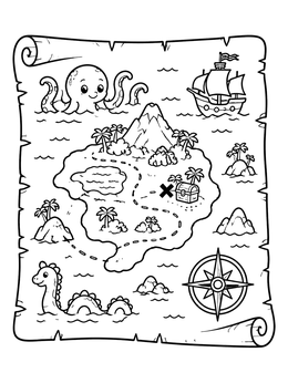 Free printable Cute Pirate Treasure Map Scroll coloring page