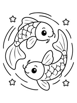 Free printable Cute Pisces Zodiac Koi Fish coloring page