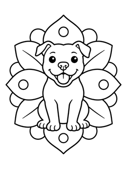 Free printable Cute Pitbull Puppy Floral Mandala coloring page