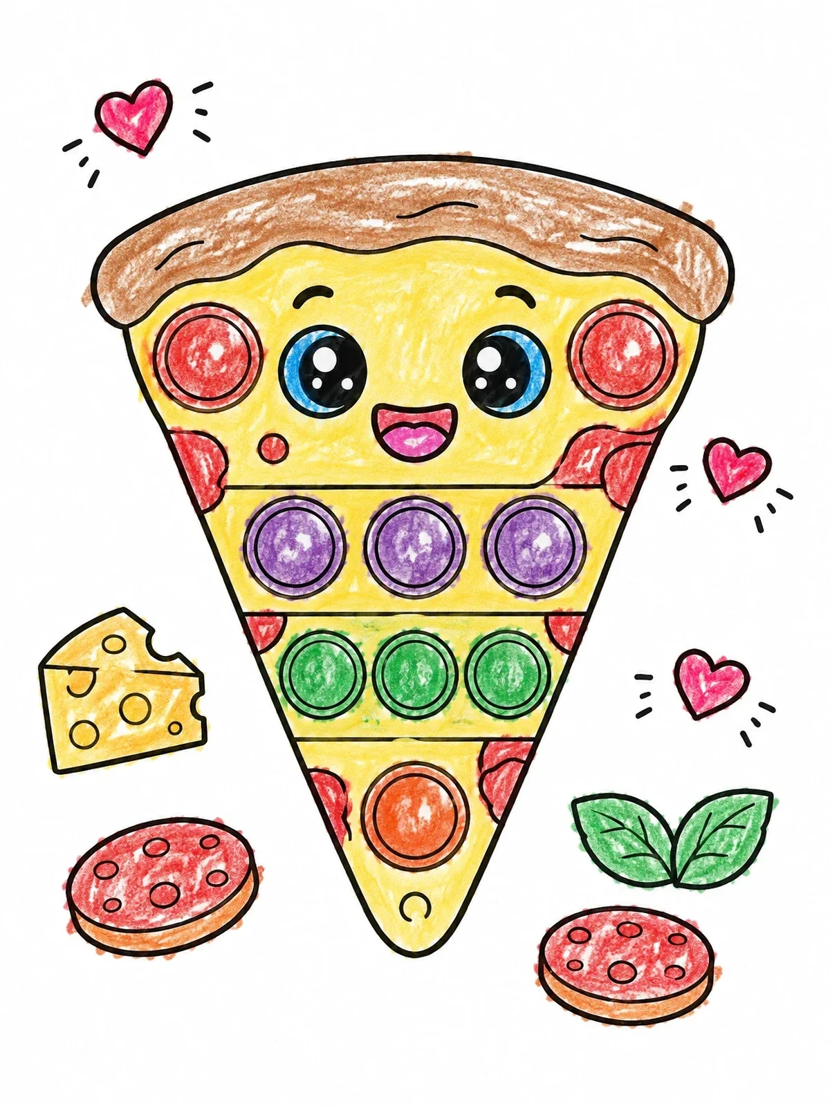 Colored example of the Cute Pizza Slice Pop It Toy coloring page