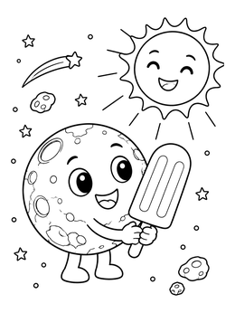 Free printable Cute Planet Mercury With Ice Pop coloring page