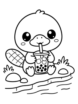 Free printable Cute Platypus Drinking Boba Tea coloring page
