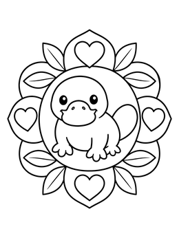 Free printable Cute Platypus In Heart Mandala coloring page