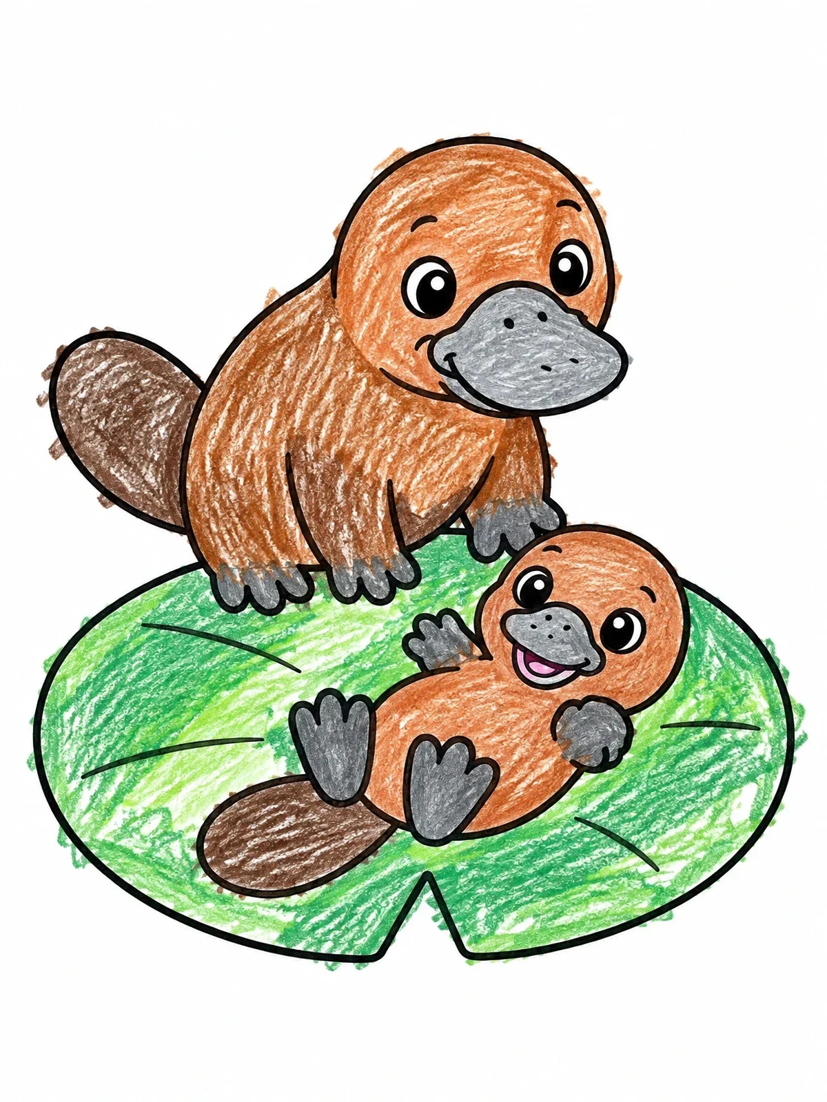 Colored example of the Platypus Pair On Lily Pad coloring page