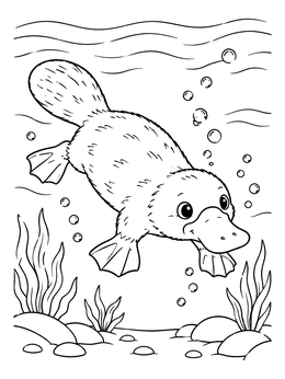Free printable Cute Platypus Swimming Underwater coloring page