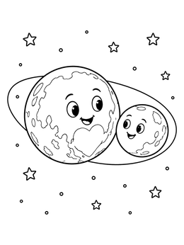 Free printable Cute Pluto And Charon In Space coloring page