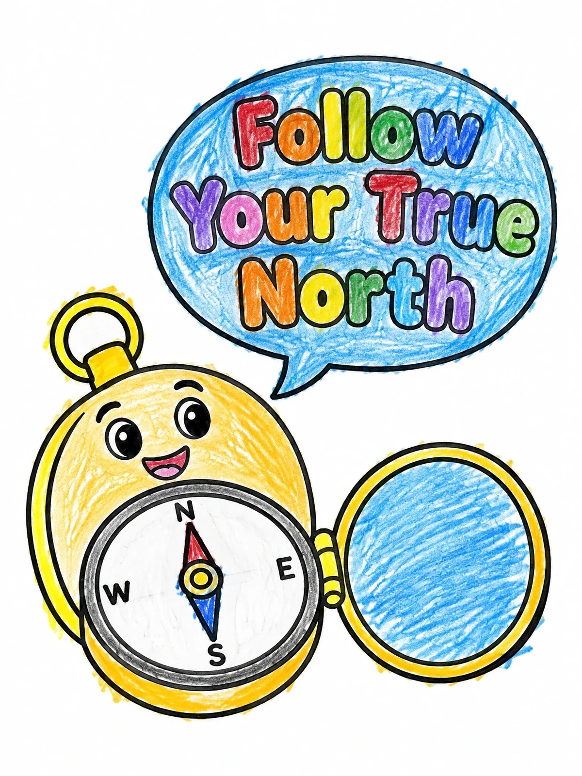 Colored example of the Cute Pocket Compass With Quote coloring page