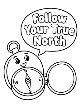 Free printable Cute Pocket Compass With Quote coloring page