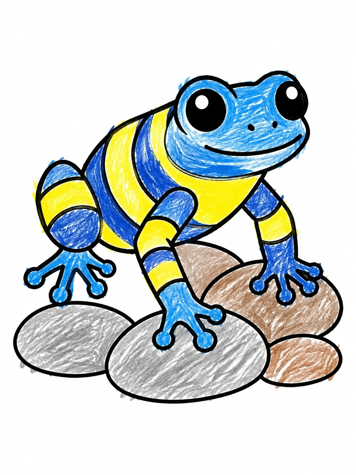 Colored example of the Cute Poison Dart Frog On Stones coloring page