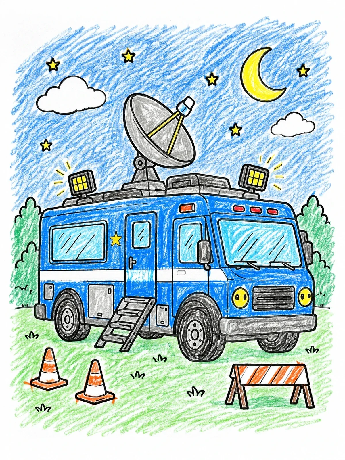 Colored example of the Cute Police Mobile Command Truck coloring page