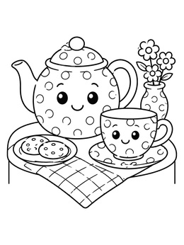 Free printable Cute Polka Dot Tea Set coloring page