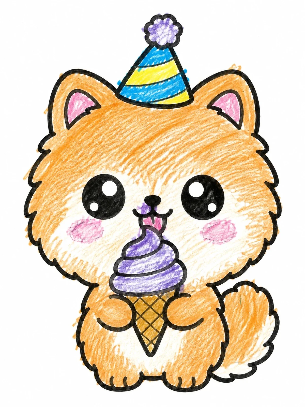 Colored example of the Cute Pomeranian With Ice Cream Cone coloring page