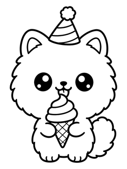 Free printable Cute Pomeranian With Ice Cream Cone coloring page