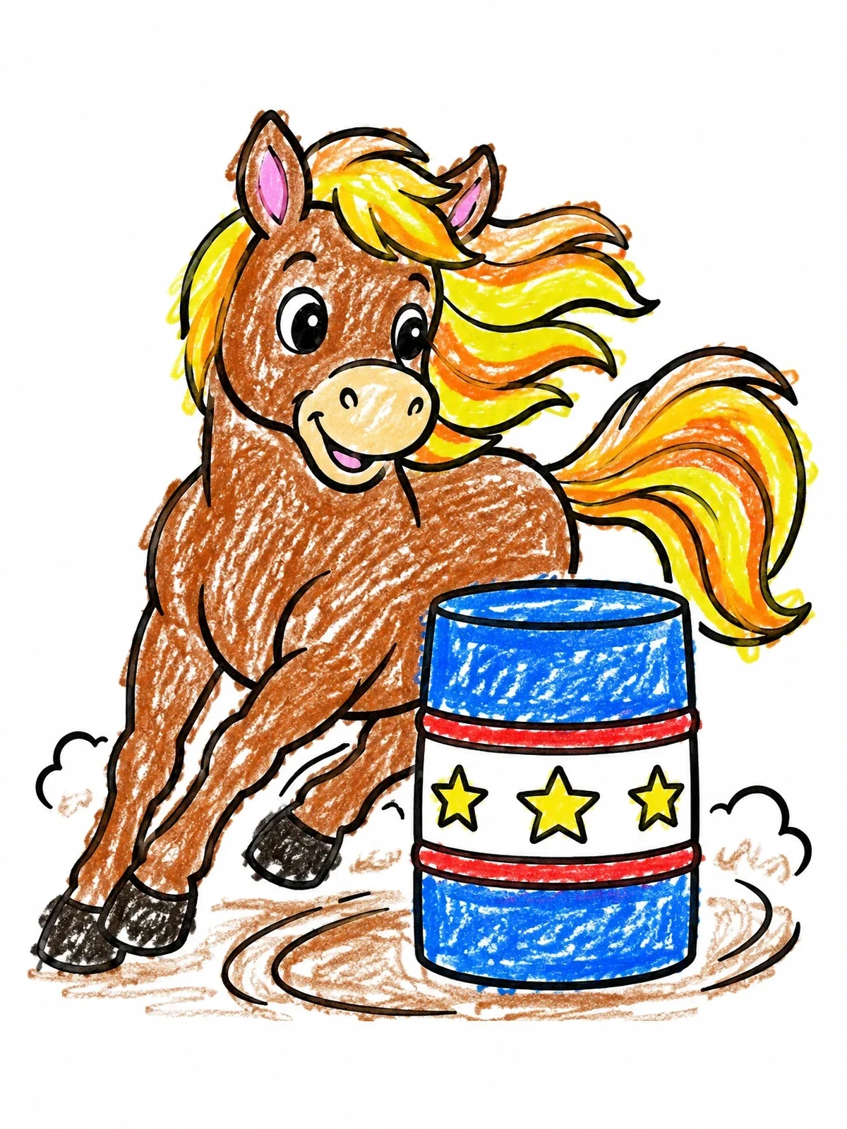 Colored example of the Cute Pony Galloping Around A Barrel coloring page